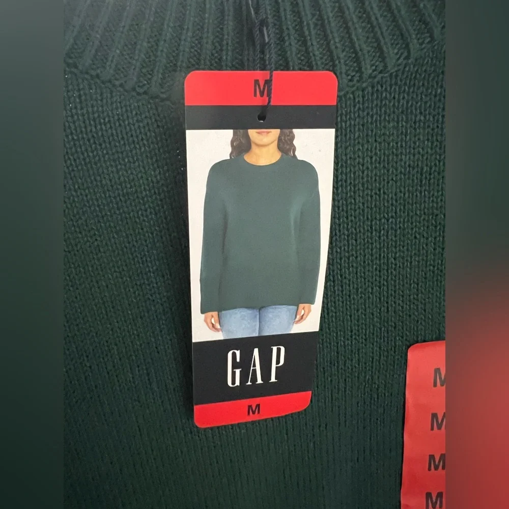 NWT GAP Deep Teal 100% Cotton Split Seam Crew Neck Knit Ribbed Sweater Cozy